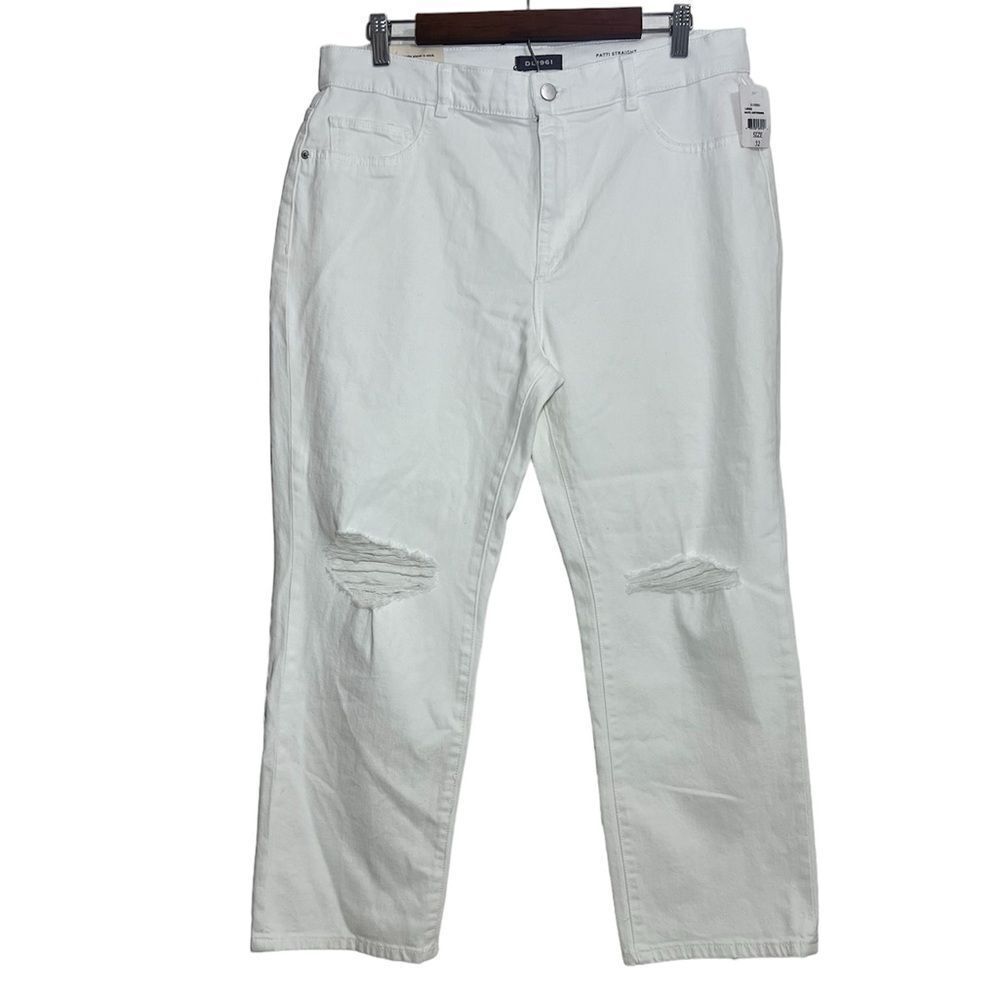DL1961 White Patti Straight Leg High Waist Distressed Jeans Size 32